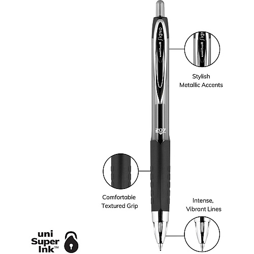 uni-ball 207 Gel Pen 0.7 mm Medium Pen Point - Refillable - Retractable - Black Ink - Gel-based - 2 / Pack (33957PP)