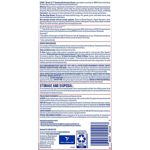 Lysol&reg; I.C. Foaming Disinfectant Cleaner, 24 oz. Can Ready-To-Use - 24 fl oz (0.8 quart) - Non-abrasive, Bleach-free, Anti-bacterial, Deodorize, Rinse-free, Scrub-free - White Aerosol Spray Can - 1 Each (95524)