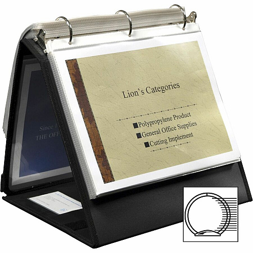 Lion Insta-Cover Round Ring Easel Binder 1 1/2" Binder Capacity - Letter - 8 1/2" x 11" Sheet Size - 3 Ring(s) - Fastener(s): Round Ring - Pocket(s): 80 - Horizontal Orientation - Black - Recycled - Label Holder, Reinforced Sewn Edge, Business C (40009BK)