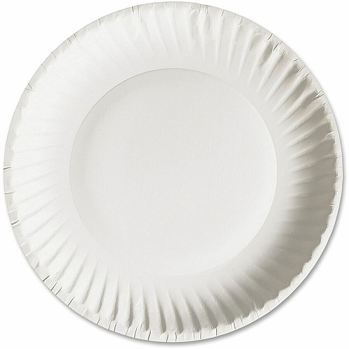 AJM 9" Green Label Economy Paper Plates Microwave Safe - 9" Diameter - White - Paper Body - 100/Bag - 12 / Carton (PP9GRA)