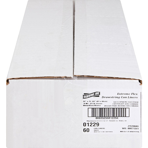 Genuine Joe Flexible Drawstring Trash Can Liners Small Size - 13 gal Capacity - 25.13" Length x 24" Width x 0.90 mil (23 Micron) Thickness - Low Density - Drawstring Closure - White - Resin - 60/Box - 1 / Carton (GJO01229)