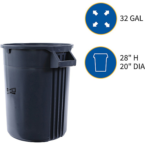 Genuine Joe Heavy-Duty Trash Container 32 gal Capacity - Side Handle, Venting Channel - Plastic - Gray - 1 Each (GJO60463)