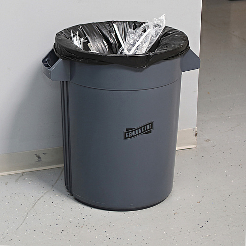 Genuine Joe Heavy-Duty Trash Container 32 gal Capacity - Side Handle, Venting Channel - Plastic - Gray - 1 Each (GJO60463)