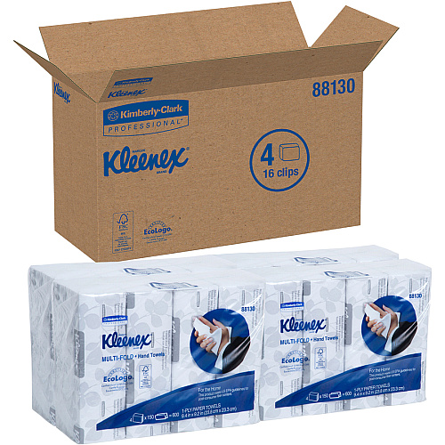 Kleenex Multi-fold Towels 1 Ply - 9.20" Width x 9.40" Length - Blue, White - 150/Sleeve - 4 / Pack (88130)