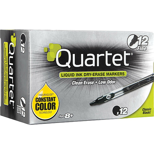 Quartet&reg; EnduraGlide&reg; Dry-Erase Markers, Fine Tip, Black, 12 Pack Fine Marker Point - Erasable - Black Ink - 12 / Box (500113M)