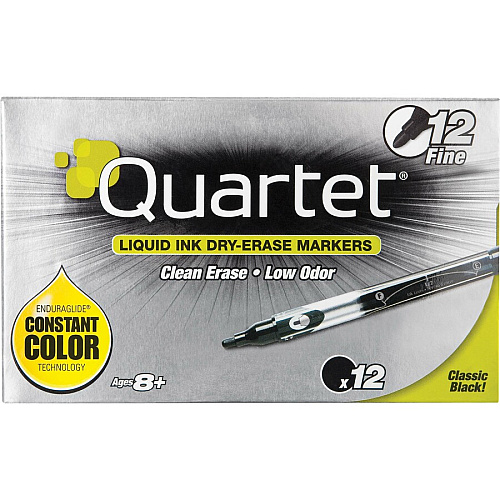 Quartet&reg; EnduraGlide&reg; Dry-Erase Markers, Fine Tip, Black, 12 Pack Fine Marker Point - Erasable - Black Ink - 12 / Box (500113M)