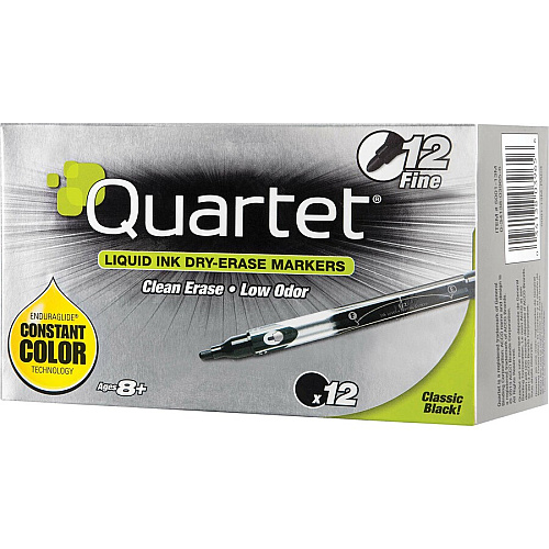 Quartet&reg; EnduraGlide&reg; Dry-Erase Markers, Fine Tip, Black, 12 Pack Fine Marker Point - Erasable - Black Ink - 12 / Box (500113M)