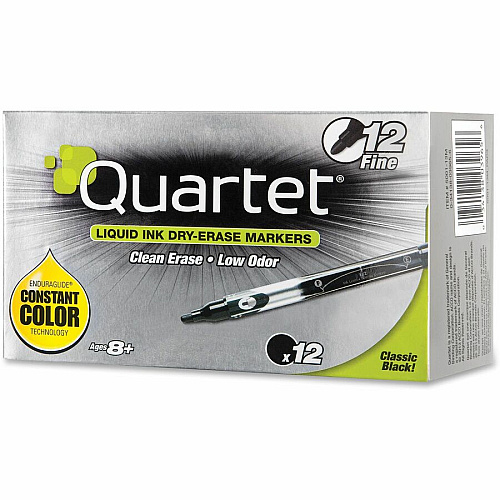 Quartet&reg; EnduraGlide&reg; Dry-Erase Markers, Fine Tip, Black, 12 Pack Fine Marker Point - Erasable - Black Ink - 12 / Box (500113M)