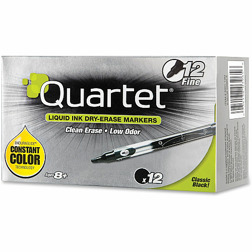 Quartet&reg; EnduraGlide&reg; Dry-Erase Markers, Fine Tip, Black, 12 Pack Fine Marker Point - Erasable - Black Ink - 12 / Box (500113M)
