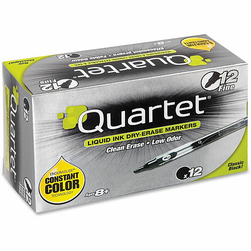 Quartet&reg; EnduraGlide&reg; Dry-Erase Markers, Fine Tip, Black, 12 Pack Fine Marker Point - Erasable - Black Ink - 12 / Box (500113M)