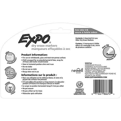 Expo Low-Odor Dry-erase Markers Fine Marker Point - Assorted Ink - 4 / Set (86674K)