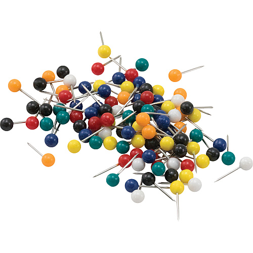 Gem Office Products Round Head Map Tacks 0.18" Head - 0.4" Length - Assorted - 250 / Box (MTA250)