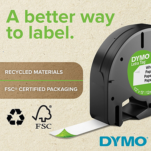Dymo LetraTag Label Maker Tape Cartridge 1/2" Width - Direct Thermal - Silver - 1 Each (91338)