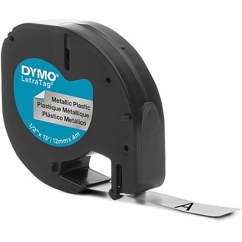 Dymo LetraTag Label Maker Tape Cartridge 1/2" Width - Direct Thermal - Silver - 1 Each (91338)
