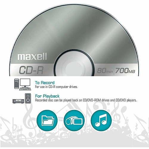 Maxell CD-R700 CD Recordable Media - CD-R - 48x - 700 MB - 25 Pack - Light Green 120mm - 1.33 Hour Maximum Recording Time (648445)