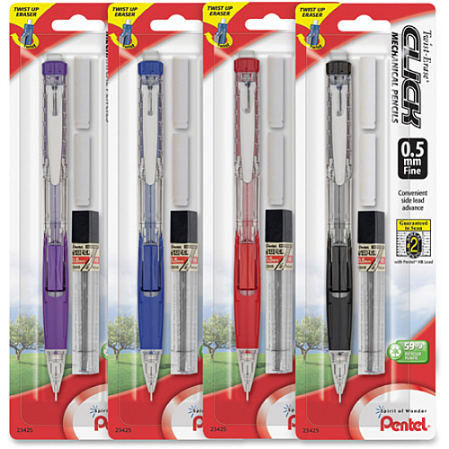 Pentel .5mm Twist Erase Click Mechanical Pencils 0.5 mm Lead - #2 - Refillable - Transparent Barrel - 1 / Pack (PD275TLEBP)