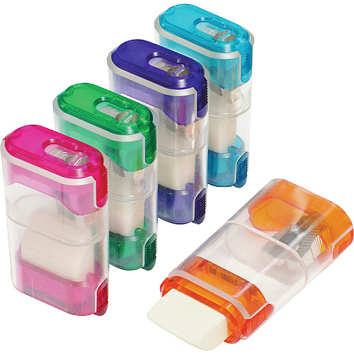 Baumgartens Single-Hole Trap Door Pencil Sharpener with Eraser Handheld - 1 Hole(s) - 2.6" Height x 1" Width - Plastic - Assorted - 1 Each (19550)