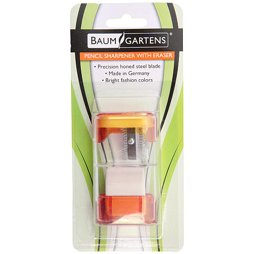 Baumgartens Single-Hole Trap Door Pencil Sharpener with Eraser Handheld - 1 Hole(s) - 2.6" Height x 1" Width - Plastic - Assorted - 1 Each (19550)