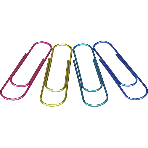 Baumgartens Jumbo Metallic Paper Clips Giant, Large - 4" Length x 1" Width - for Home, Classroom, Office, Paper, Card, Bookmark, Backpack, File - Assorted, Gold, Blue, Turquoise, Purple - Metal - 1 Each (26740)