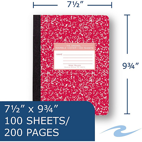 Roaring Spring Wide Ruled Hard Cover Composition Book 100 Sheets - 200 Pages - Printed - Sewn/Tapebound - Both Side Ruling Surface - Ruled Red Margin - 15 lb Basis Weight - 56 g/m² Grammage - 9 3/4" x 7 1/2" Sheet Size - 0.50" Height x 7.5" W (77229)