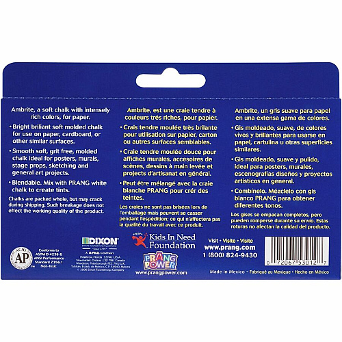 Prang Gallery Ambrite Colored Chalk 3.2" Length x 0.4" Diameter - Assorted - Non-toxic - 12 / Box (53012)