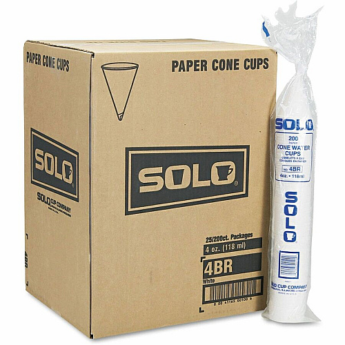 Solo Eco-Forward 4 oz Treated Paper Cone Water Cups 4 fl oz - Cone - White - Paper - Cold Drink - 200/Pack - 25 / Carton (4BR2050CT)