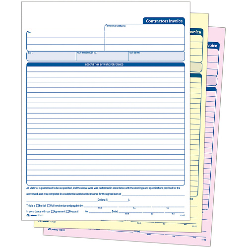 Adams Contractor's Invoice Book 50 Sheet(s) - 3 Part - Carbonless Copy - 8.37" x 11" Sheet Size - White - 1 Each (TC8122)