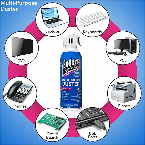 Endust 10oz Multi-Purpose Duster with Bitterant For Desktop Computer, Copier, Printer, Notebook, Keyboard, Display Screen, Gaming Console - 10 fl oz - 1 Each (11384)