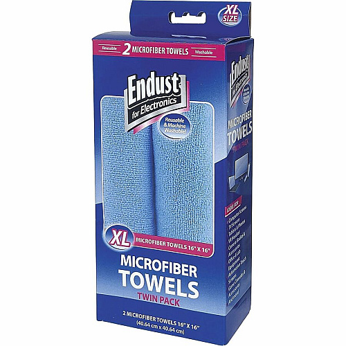 Endust XL MicroFiber Towels Twin Pack For Display Screen, PDA, Digital Camera, Desktop Computer, Gaming Console - Washable, Lint-free - MicroFiber - Blue - 2 / Pack (11421)