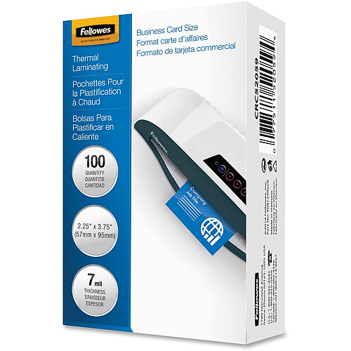 Fellowes Business Card Glossy Laminating Pouches Sheet Size Supported: Business Card - Laminating Pouch/Sheet Size: 3.75" Width x 7 mil Thickness - Type G - Glossy - for Document, Business Card - Durable - Clear - 100 / Pack (52059)