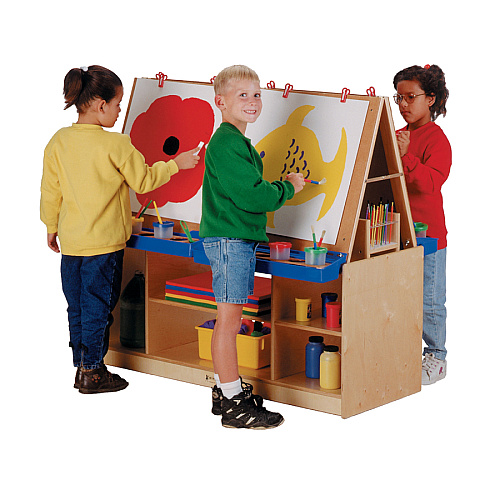 Jonti-Craft Rainbow Accents Multi-Station Art Center Baltic Stand - Floor Standing - Wheels, Durable, Laminated, Easy to Clean, Rounded Corner, Removable Easel, Storage Shelf, Yellowing Resistant - Assembly Required - 1 Each (0294JC)