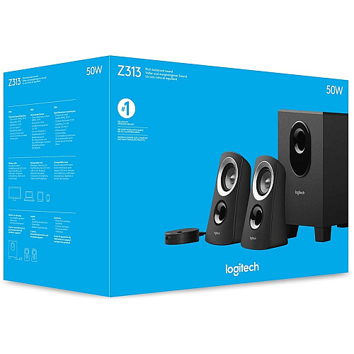 Logitech Z313 2.1 Speaker System - 25 W RMS - Black 48 Hz to 20 kHz - Headphone - 1 (980000382)