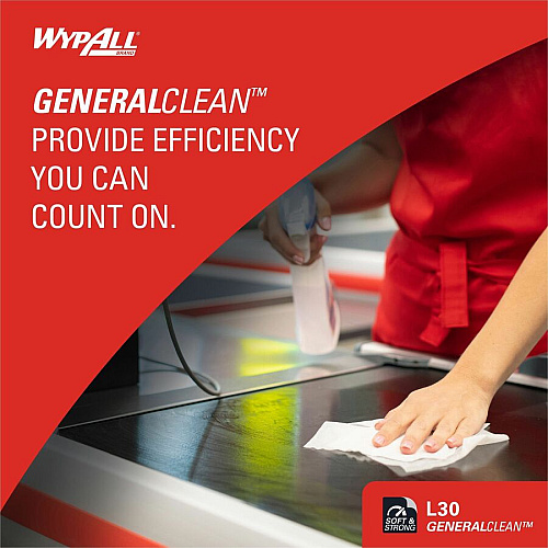 Wypall GeneralClean L30 Heavy Duty Cleaning Towels 12" Length x 12.50" Width - White - 90 / Pack (05812)