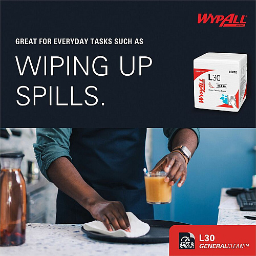 Wypall GeneralClean L30 Heavy Duty Cleaning Towels 12" Length x 12.50" Width - White - 90 / Pack (05812)