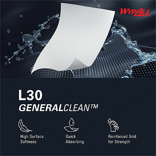 Wypall GeneralClean L30 Heavy Duty Cleaning Towels 12" Length x 12.50" Width - White - 90 / Pack (05812)