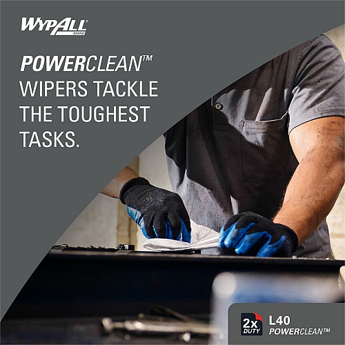 Wypall PowerClean L40 Extra Absorbent Towels For General Purpose - 12" Length x 12.50" Width - Soft, Absorbent, Absorbent - White - 56 / Pack (05701)