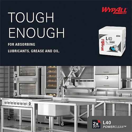 Wypall PowerClean L40 Extra Absorbent Towels For General Purpose - 12" Length x 12.50" Width - Soft, Absorbent, Absorbent - White - 56 / Pack (05701)