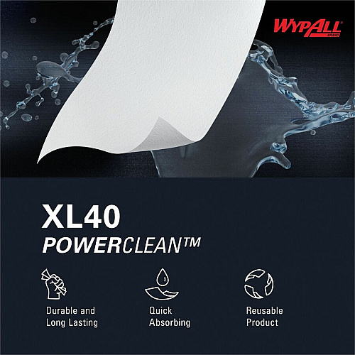 Wypall PowerClean L40 Extra Absorbent Towels For General Purpose - 12" Length x 12.50" Width - Soft, Absorbent, Absorbent - White - 56 / Pack (05701)