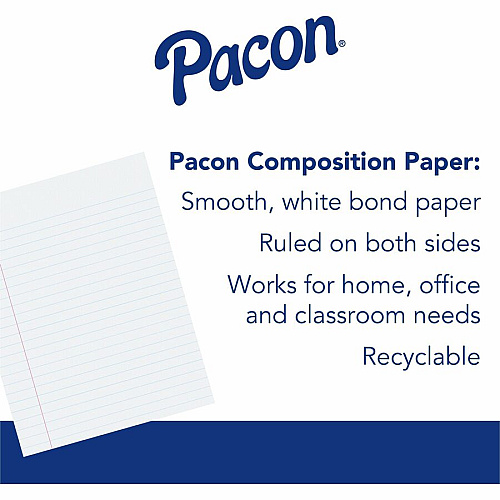 Pacon Composition Paper - Government - Letter 500 Sheets - Ruled Red Margin - 16 lb Basis Weight - Government-Letter - 8 1/2" x 11" Sheet Size - White Paper - 500 / Ream (2431)