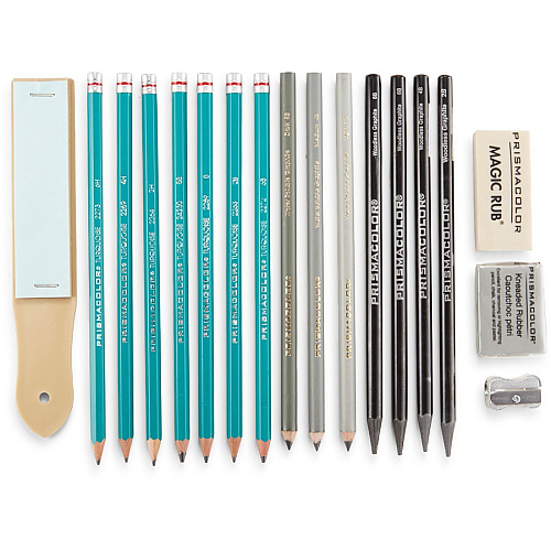 Prismacolor Premier Graphite Set 8B, 6B, 4B, 2B, B, HB, 2H, 4H, 6H Pencil Grade - Graphite Lead - Turquoise Barrel - Latex-free Eraser - 18 / Pack (24261)