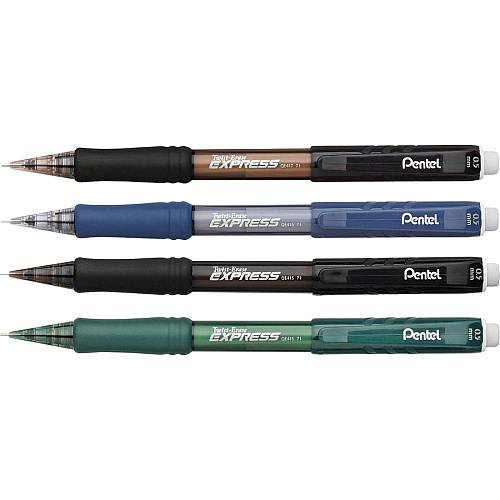 Pentel Twist-Erase Express Automatic Pencils #2 Lead - 0.5 mm Lead Diameter - Refillable - Assorted Barrel - 2 / Pack (QE415LEBP2)