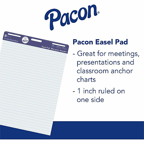 Pacon Ruled Easel Pads 50 Sheets - Stapled/Glued - Front Ruling Surface - Ruled Front Ruling - 1" Ruled - 27" x 34" Sheet Size - White Paper - Chipboard Cover - Perforated, Bond Paper - 1 Pad (3386)