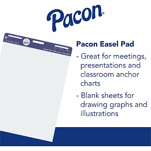 Pacon Unruled Easel Pads 50 Sheets - Plain - Stapled/Glued - Unruled Front Ruling - 27" x 34" Sheet Size - White Paper - Chipboard Cover - Perforated, Bond Paper - 1 Pad (3385)