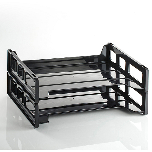 Officemate Side-Loading Desk Trays, 2PK 2.75" Height x 13.18" Width x 9" Depth - Desktop - Stackable, Durable - Black - Plastic - 2 / Pack (21022)