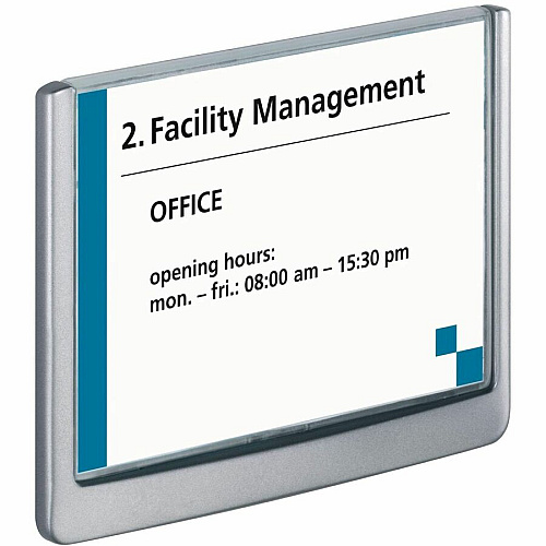 DURABLE CLICK SIGN Holder for Interior Walls 5.9" Width x 5.1" Height x 0.6" Depth - Rectangular Shape - Door-mountable, Surface-mountable, Wall Mountable - Indoor - Acrylic, Plastic - Clear, Graphite - 1 Each (486137)