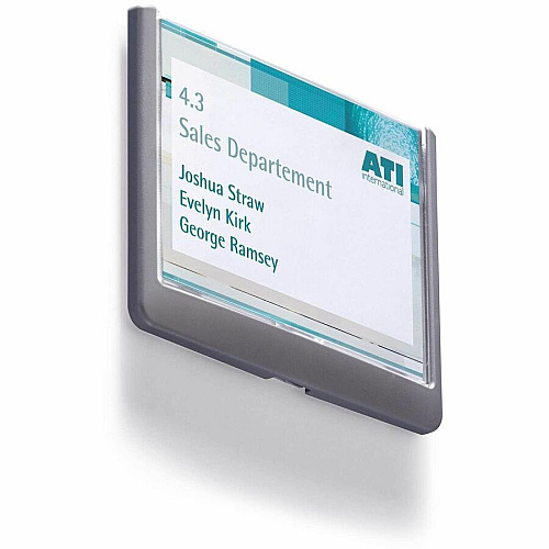 DURABLE CLICK SIGN Holder for Interior Walls 5.9" Width x 5.1" Height x 0.6" Depth - Rectangular Shape - Door-mountable, Surface-mountable, Wall Mountable - Indoor - Acrylic, Plastic - Clear, Graphite - 1 Each (486137)