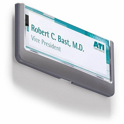 DURABLE CLICK SIGN 149x52.5 mm 5.9" Width x 2.1" Height x 0.6" Depth - Rectangular Shape - Door-mountable, Surface-mountable, Wall Mountable - Indoor - Acrylic, Plastic - Clear, Graphite - 1 Each (486037)