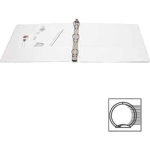 Business Source Standard View Round Ring Binder 1" Binder Capacity - Letter - 8 1/2" x 11" Sheet Size - 225 Sheet Capacity - 3 x Round Ring Fastener(s) - 2 Internal Pocket(s) - White - 8 oz - Concealed Rivet, Non Locking Mechanism, Clear Overla (BSN09981)
