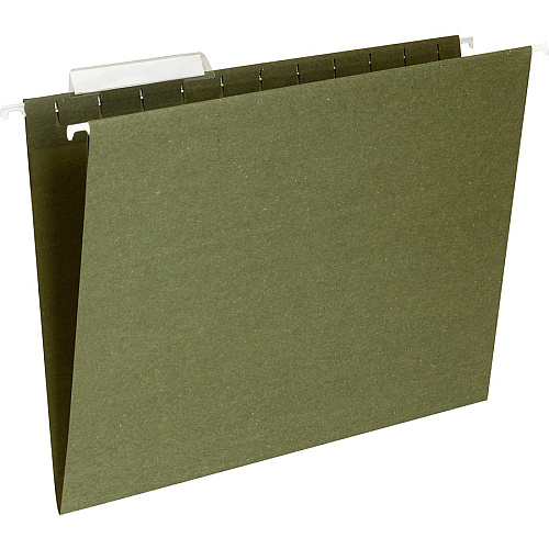 Business Source 1/3 Tab Cut Letter Recycled Hanging Folder 8 1/2" x 11" - 11 pt. - Standard Green - Acid-free - 100% Recycled - 25 / Box (BSN17532)
