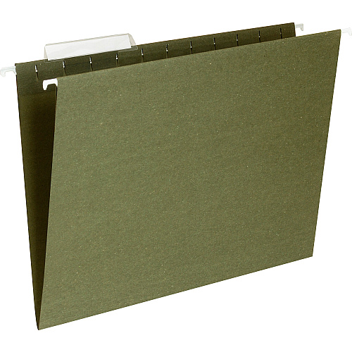 Business Source 1/3 Tab Cut Letter Recycled Hanging Folder 8 1/2" x 11" - 11 pt. - Standard Green - Acid-free - 100% Recycled - 25 / Box (BSN17532)